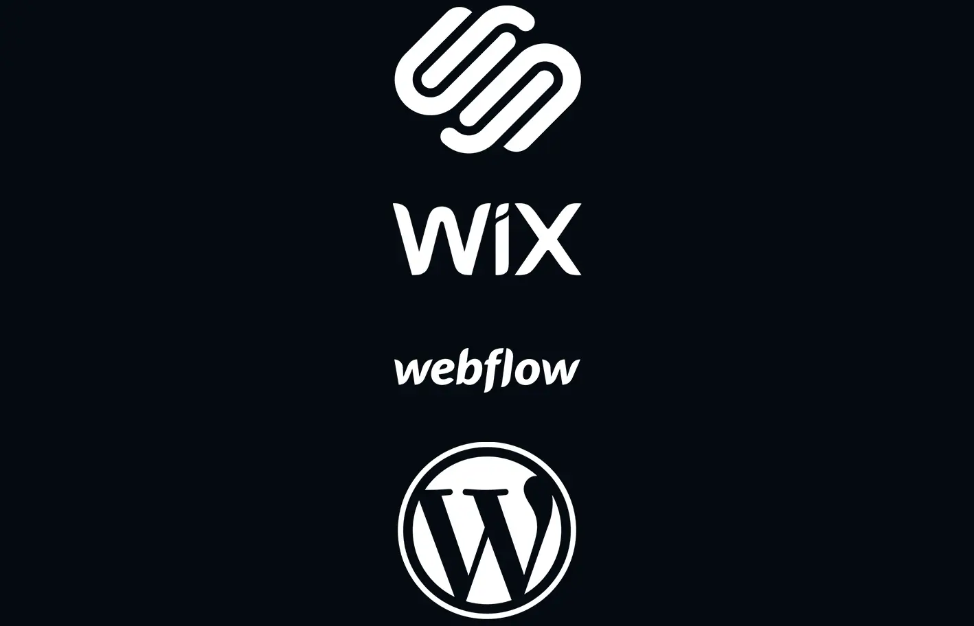 image shows logo of platform like Squarespace, Wix, Webflow and Wordpress