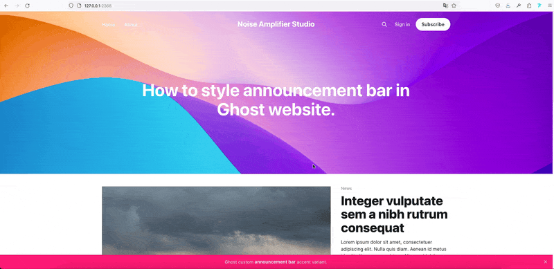 How to style announcement bar in Ghost website